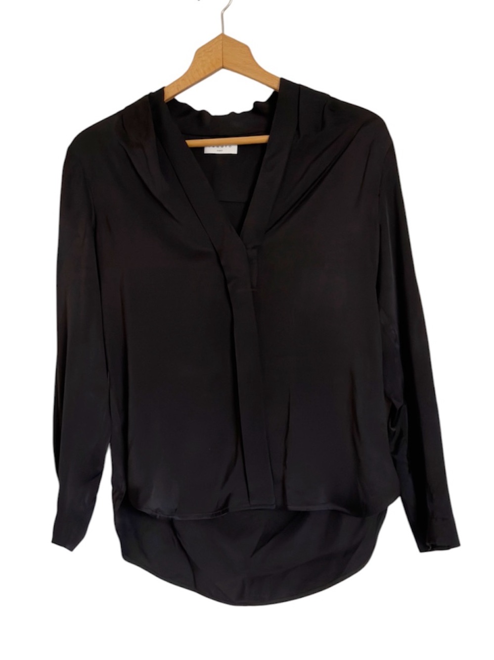 Sandro Paris Lanna Black Viscose Mimimalist V-neck Long Sleeve Blouse size 0
